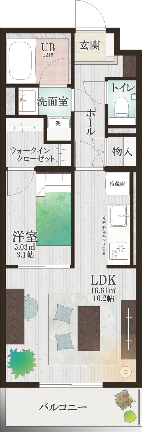 AVITE 1LDK-βの間取り図
